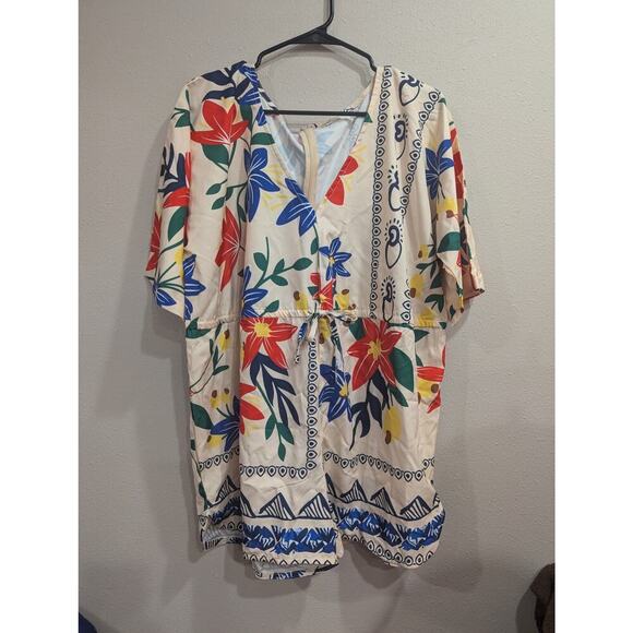 Flirty cream romper with bright floral print plus size XXL - Picture 1 of 13